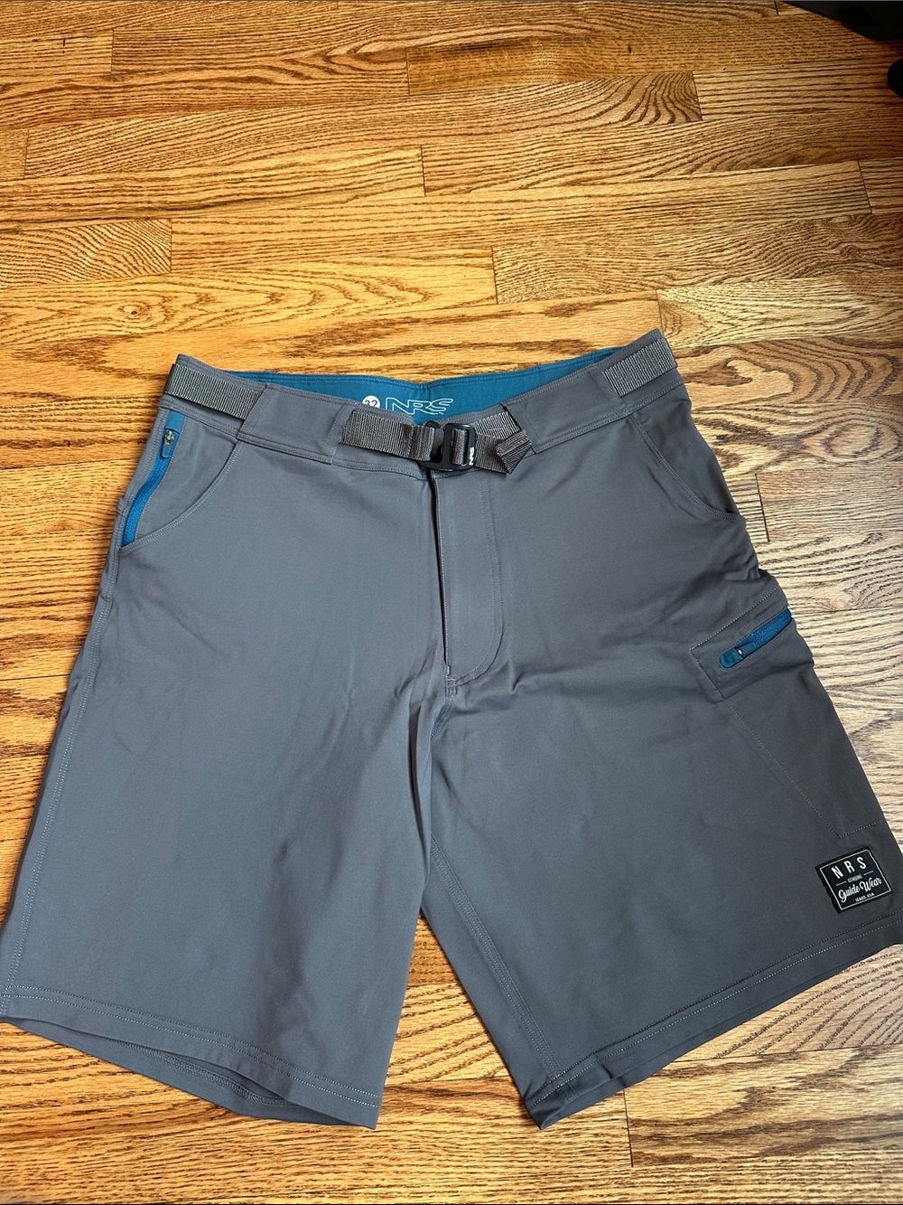NRS Men's Gray Outdoor Shorts with Blue Accents